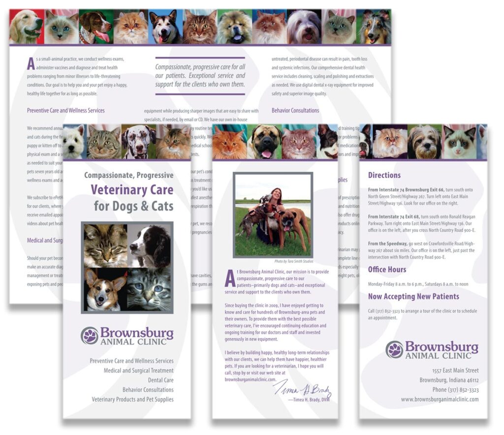 Brownsburg Animal Clinic 'Compassionate, Progressive Veterinary Care for Dogs and Cats' brochure