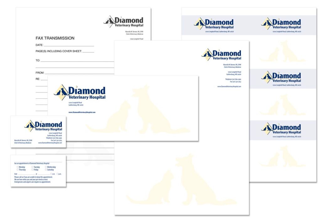 Diamond Veterinary Hospital Custom logo and stationery