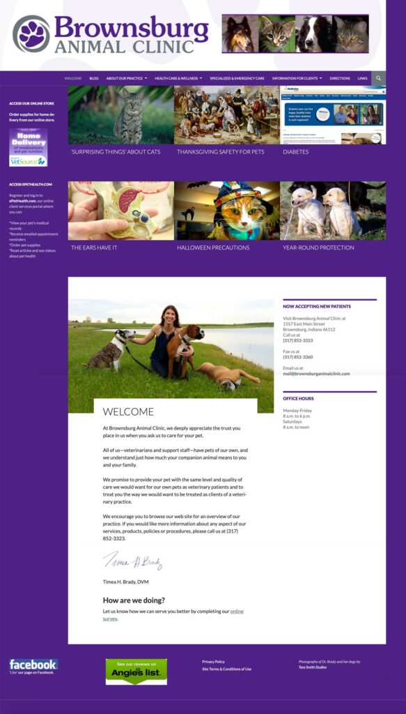 Brownsburg Animal Clinic home page after 2014 redesign