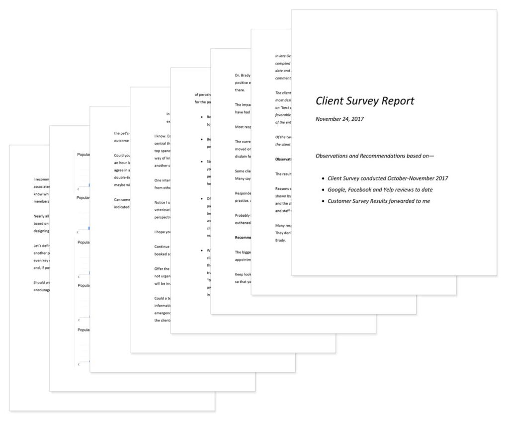 Brownsburg Animal Clinic Client Survey Report pages