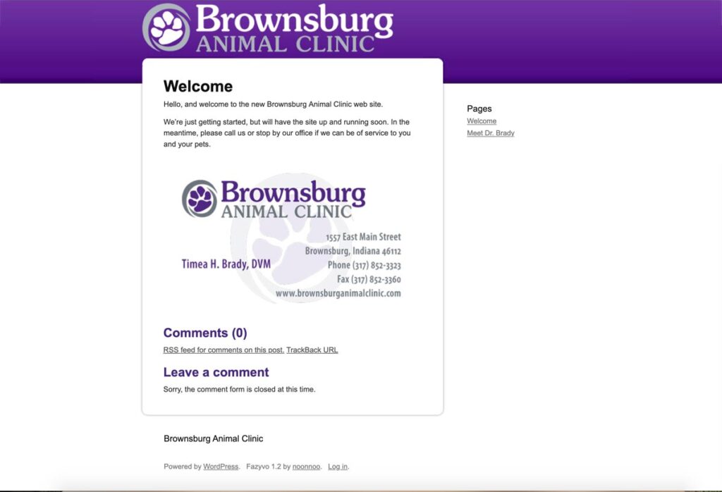 Brownsburg Animal Clinic home page as of June 2009