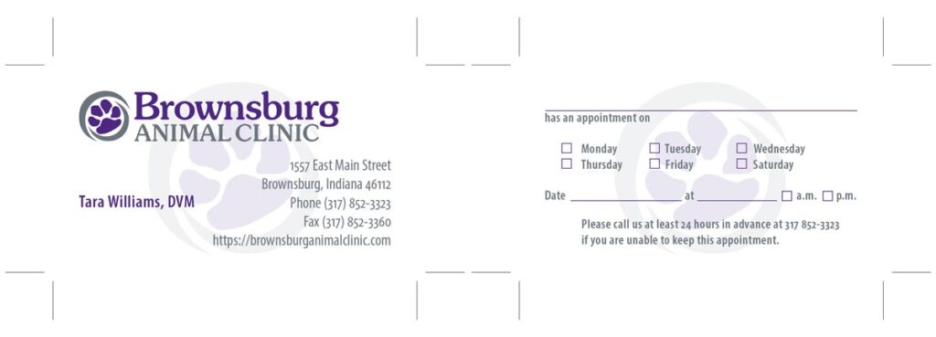 Brownsburg Animal Clinic associate's business card