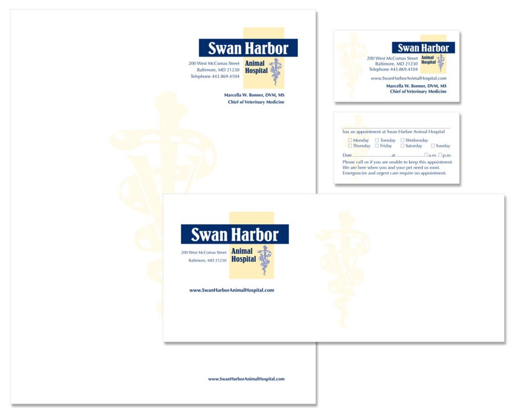 Swan Harbor Animal Hospital logo and stationery