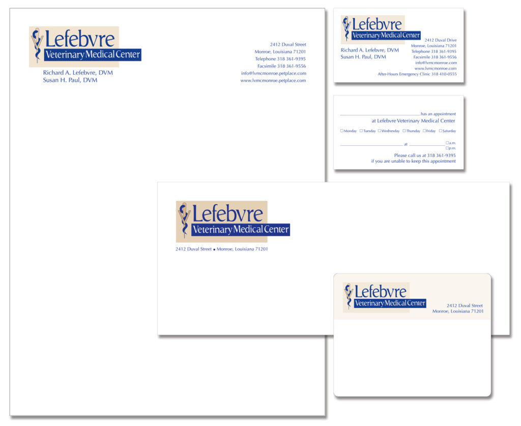 Lefebvre Veterinary Medical Center Logo and stationery